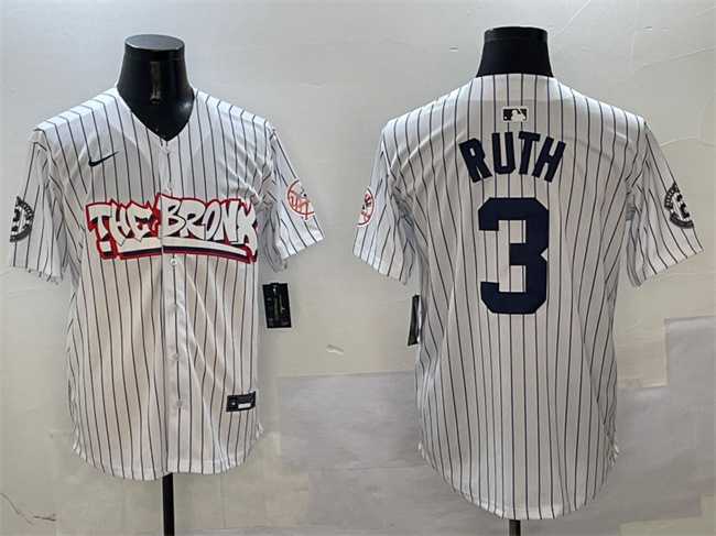 Mens New York Yankees #3 Babe Ruth White Bronx Graffiti Vapor Limited Stitched Jersey